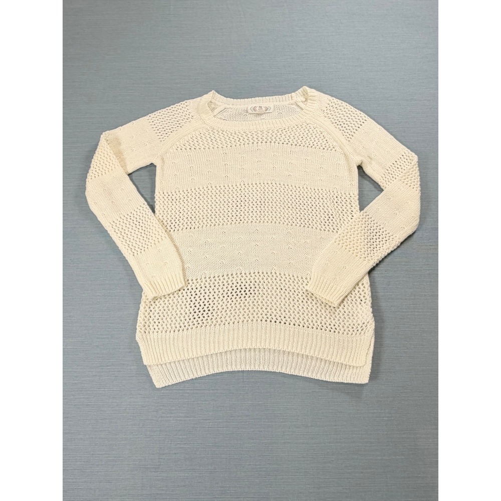 Pink Rose Sweater Women's Small Cream Open Knit Pointelle Raglan Excellent